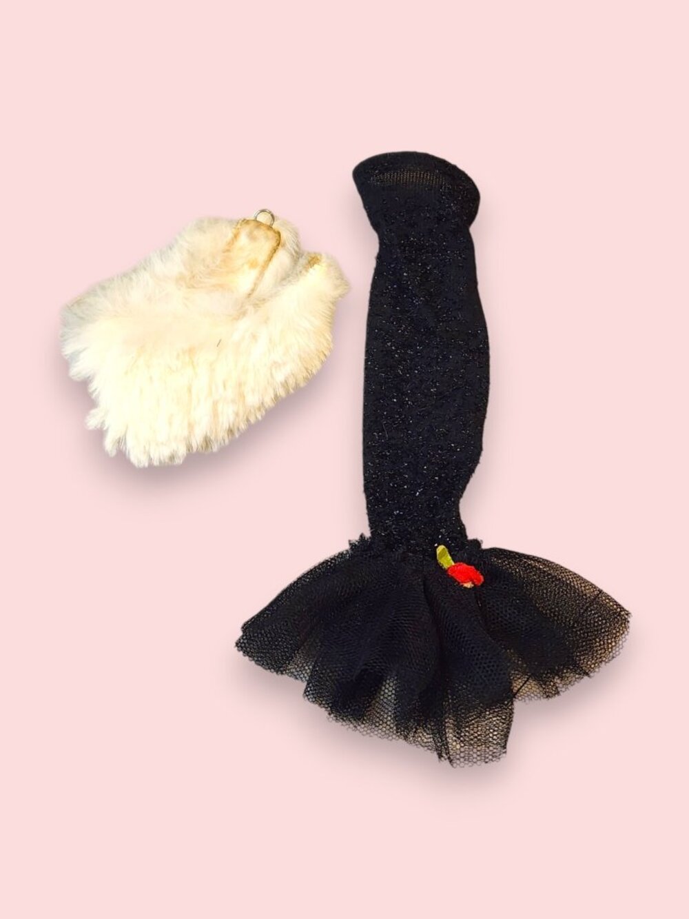 1960 Vintage Barbie Original Solo in the Spotlight Dress with White Fur Stole